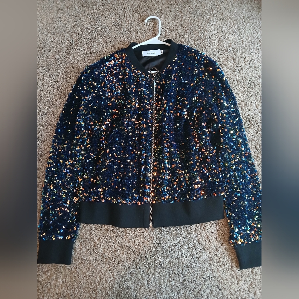 Zara Black and Multicolor Sequin Jacket